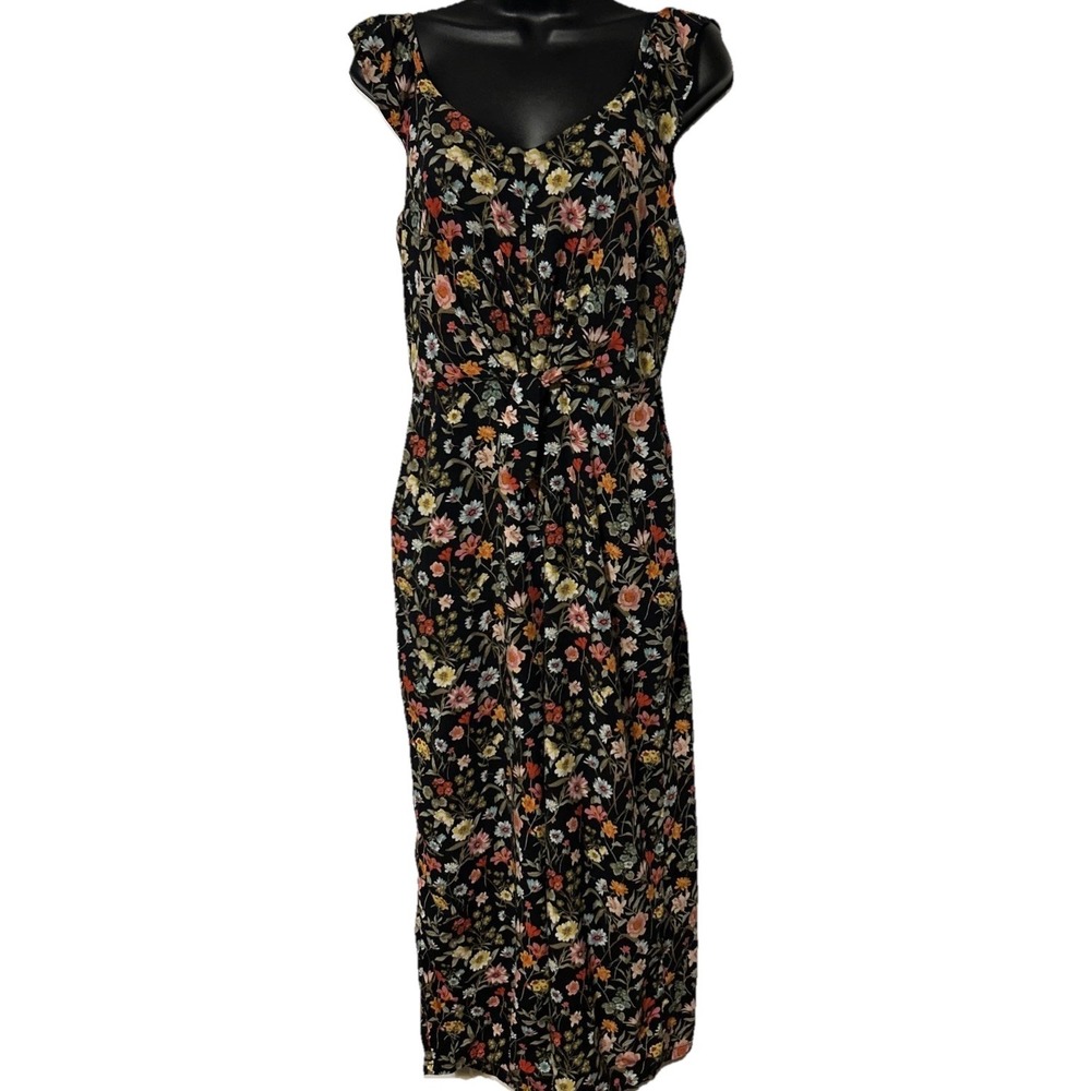 Loft Petites Romper Jumpsuit Black Floral Print Rayon Womens Size 6P NWOT - Picture 1 of 6